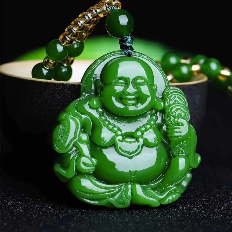 Men Accessories Usa - Chinese Green Jade Maitreya Buddha Pendant