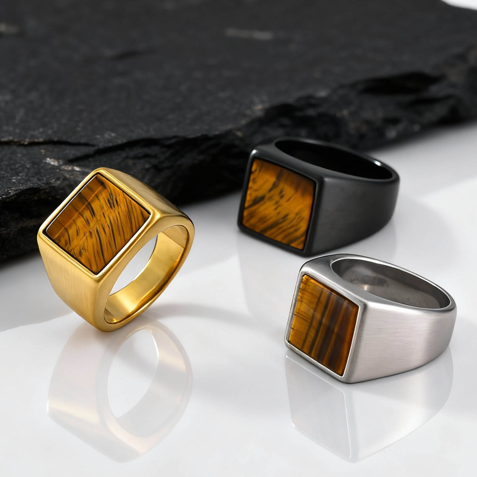 Signet Ring Men - Tiger Eye Stone Ring for Men