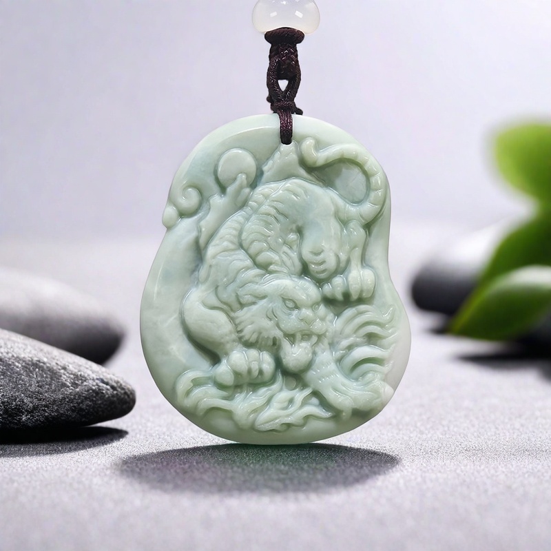 Men Accessories Usa - Green Natural Real Jade Tiger Pendant
