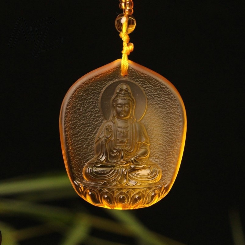 Men Accessories Usa - Chinese Yellow crystal Water Droplet Guanyin