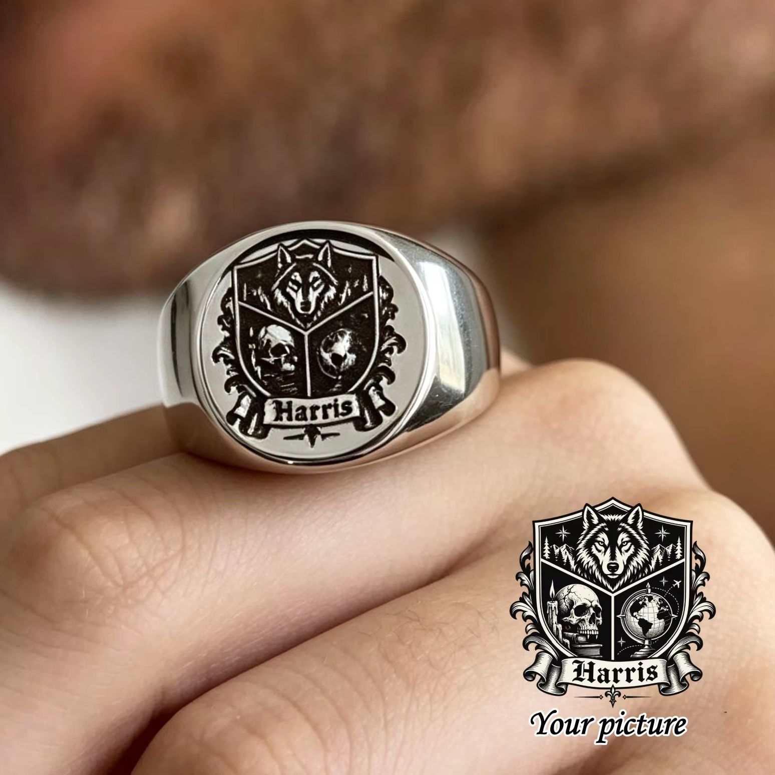 Custom Photo Signet Ring Perso - Signet Ring Men ulasan dan harga